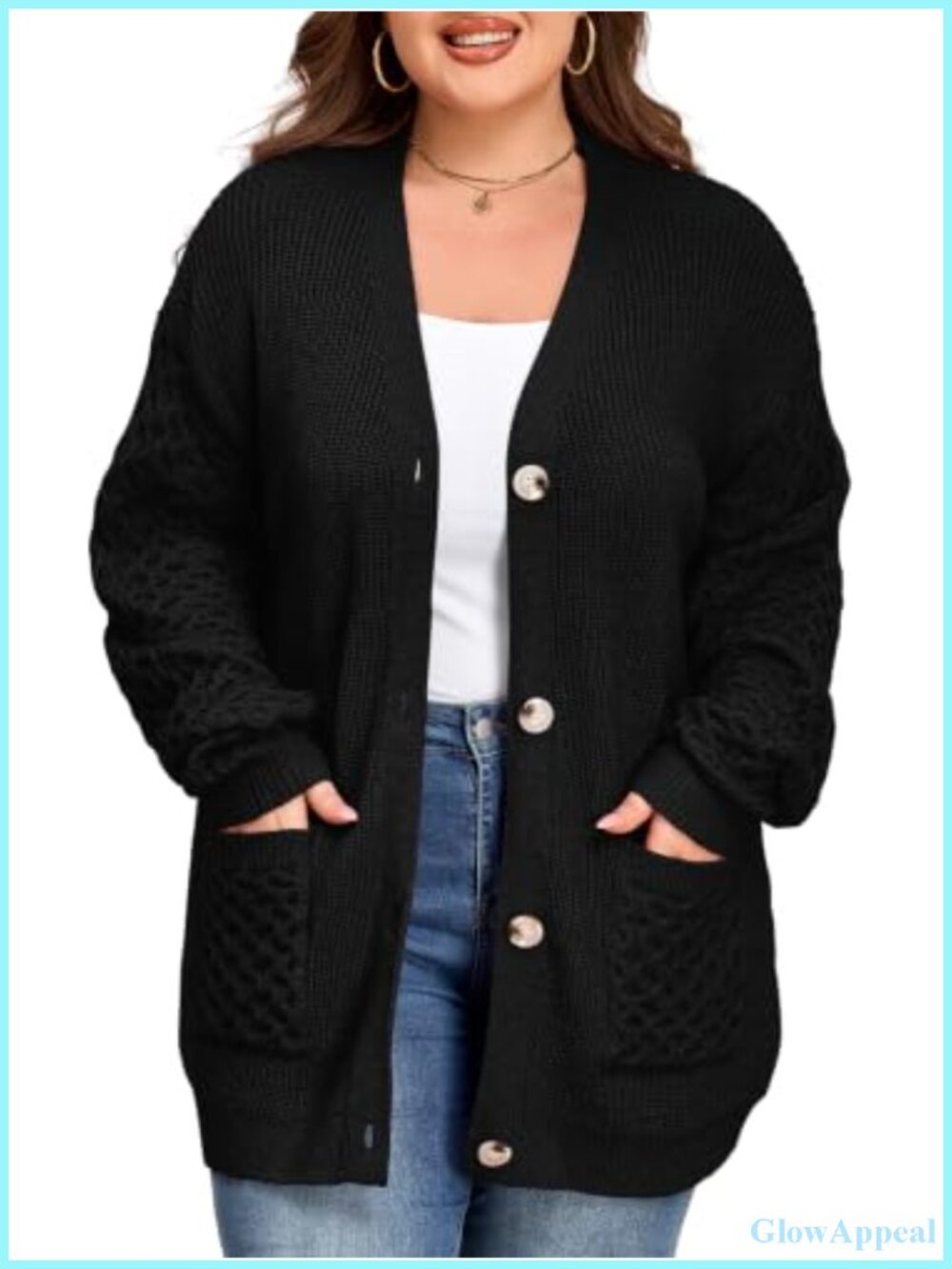 Plus Size Chunky Knit Cardigan Sweater Women Long Sleeve
